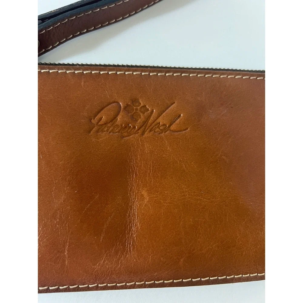 Patricia Nash Brown Leather Wristlet Wallet‎ W Zipper 4 x 9.5